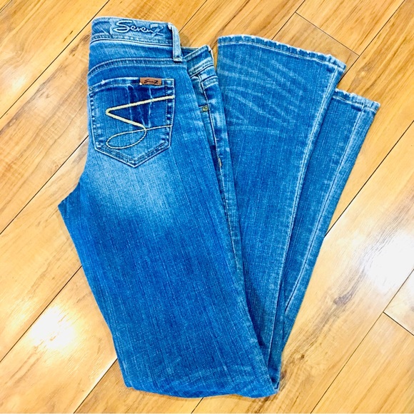 Seven 7 boot cut flare leg distressed style blue denim jeans small 28 wa… - Picture 10 of 11
